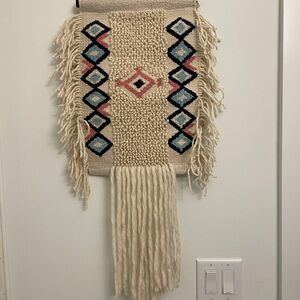 Anthropologie Cream and Blue Tapestry with Geometric Patterns